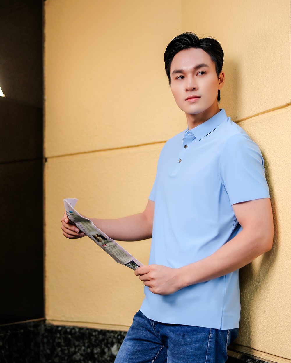 Áo polo TIKIHITA màu Xanh Pastel dáng đứng